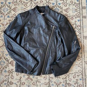 Helmet Lang Calf leather Moto Jacket Black